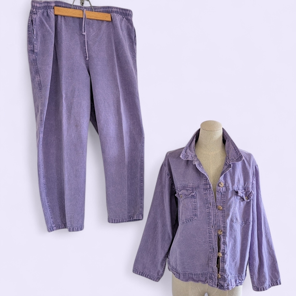 VTG 90s Sea Breeze California Purple Cotton Denim Set USA Made Coastal Resort